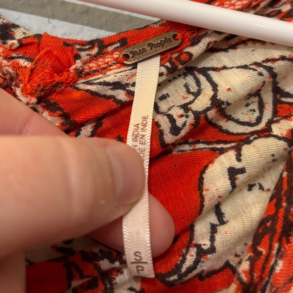 Free People Say the Word Floral Rushed Top Ruby Red Orange S - Picture 8 of 8